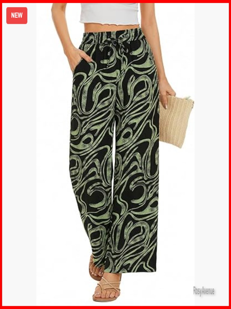 Flowy Wide Leg Palazzo Pants With Pockets, Drawstring Waist